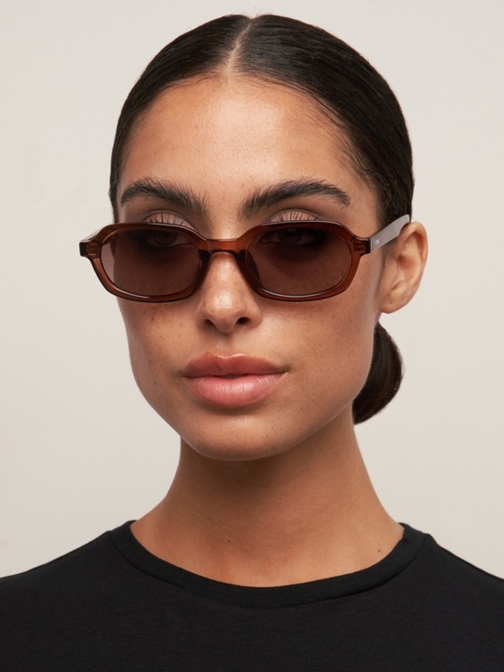 Otra Eyewear Abby Sunglasses Transparent Maple Brown Oval Plastic Frame Sunnies